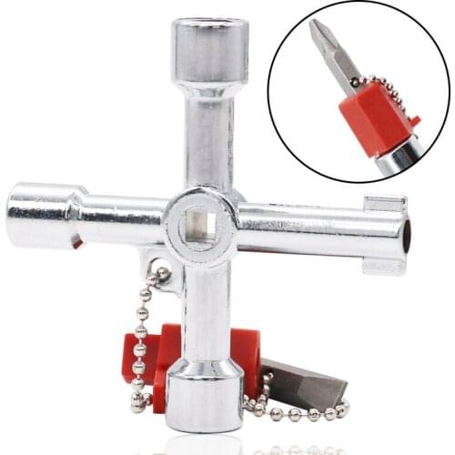 4 In 1 Cross Switch Key Wrench With Accessories Universal Square Triangle Train Electrical Cupboard Box Elevator Cabinet Alloy