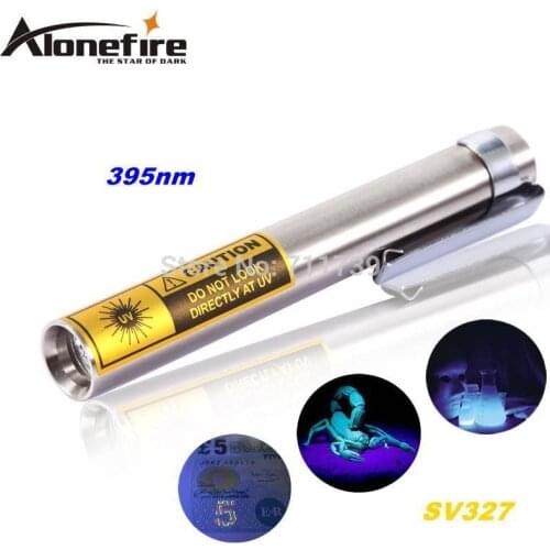 ALONEFIRE SV327 395nm UV Mini Led Stainless steel Flashlight Ultraviolet Cat Dog Pet Urine money Detection Light Lamp AA Battery