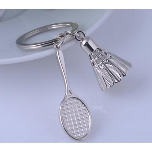 Free Shipping 1 piece Creative gifts accessories Badminton and racket key chain shuttlecock & badminton racket keychain key ring