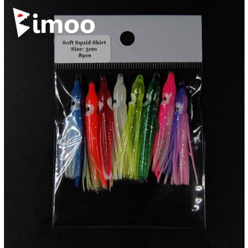 Bimoo 100Bags=800Pcs 5cm Soft Squid Skirt Lure Octopus Bait Lures Rubber Tubes Saltwater Fishing Tackle Wholesale Mix Color