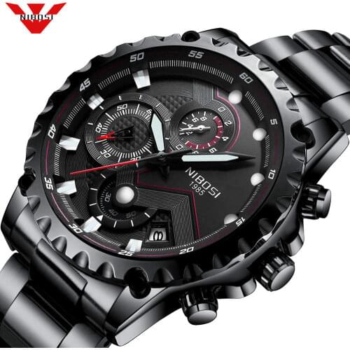 NIBOSI Men Watch Fashion Quartz Clock Top Brand Luxury Full Steel Men Watches Army Military Sport WristWatch Relogio Masculino