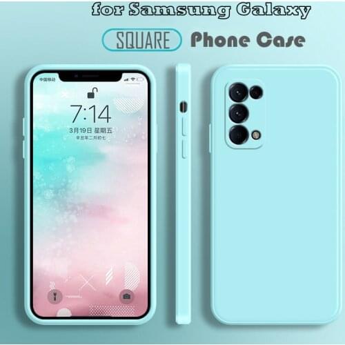 New Square Frame Liquid Silicone Case For Samsung Galaxy S8 S9 S10 S20 S21 Plus Note 9 10 20 Ultra A51 A71 A52 A72 Soft Cover