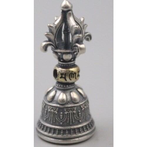 Pure 925 Sterling Silver Pendant Bless Lucky Carved Pattern Mantra Vajra Bell Pendant For Men Women Gift 33*14mm