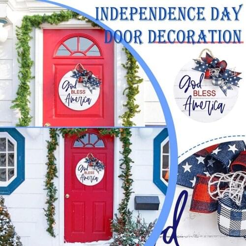 God Bless America Front Door Hanger Wooden Independence Day Welcome Door Hanging Vertical Sign For Front Porch Decor