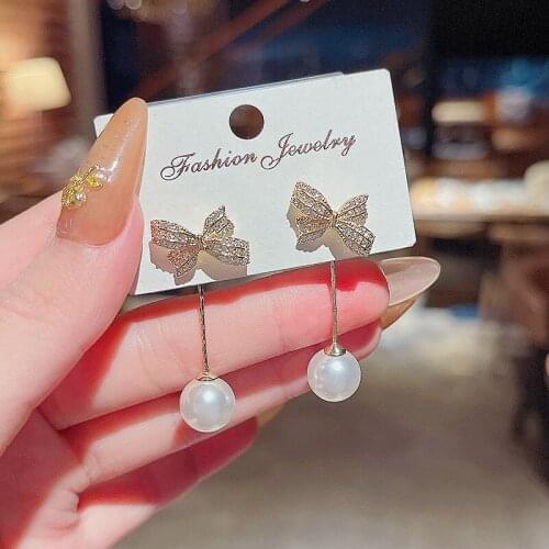 Zircon Bowknot Long Earrings for Women Korean New Design Two Ways To Wear Fashion Dangle Earrings Female Delicate Drop Earrings
