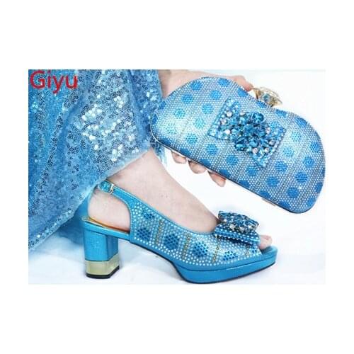 Doershow Italian Shoes With Matching Bags Set Italy African Womens Party Shoes and Bag Sets sky blue Color Women shoes!SMK1-8
