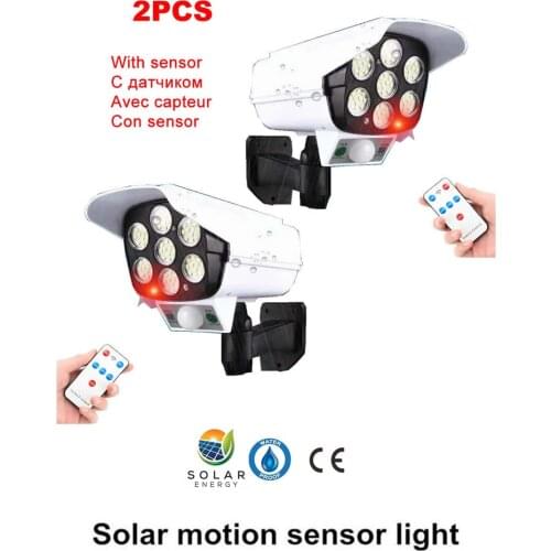 2pcs remote solar fake monitor dummy camera Waterproof Lamp Motion Sensor Energy Lights Outdoor Security Lighting for Porch/Gard