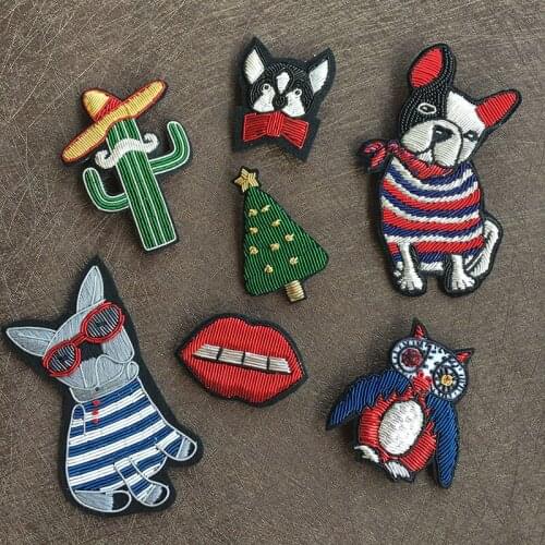 France Meng pet pets plant design floral theme Bulldog owl brooch pin Indian silk accessories