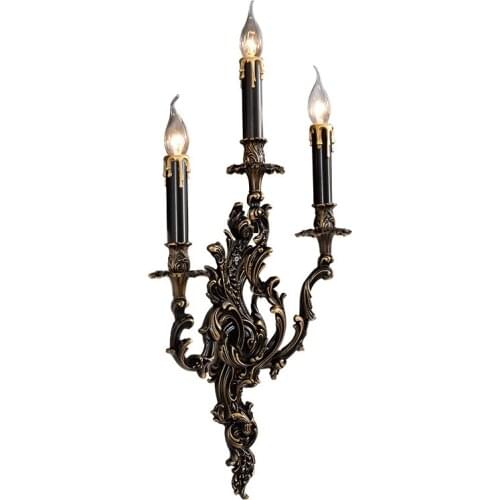 French Copper Candle Wall Lamp Hotel Palace Retro Wall Lights Bedroom Bedside Lamps Antique Bronze Sconce Classic Luxurious