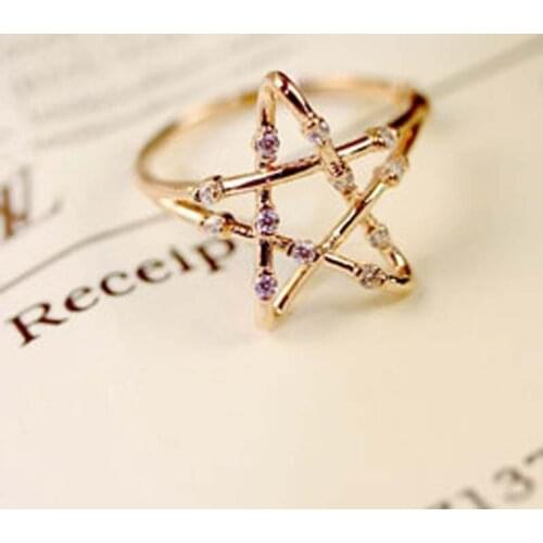 WYJZY Micro-inlaid zircon hollow five-pointed star ring simple student style ring fresh dress up accessories exquisite ring