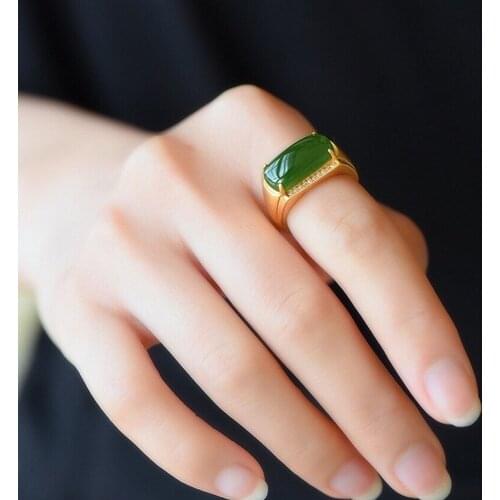 Elegant Green White Jade Emerald Gemstones Zircon Diamonds Rings for Women Gold Color Bague Jewelry Bijoux Birthday Gift Mother