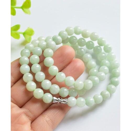 KYSZDL Free shipping 8mm 100% nature round beads light green womens Yu Stone necklace Jewelry Gift Wholesale
