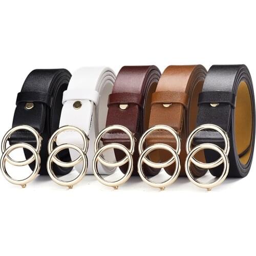 Fashion All-Match Mens and Womens Leather Belts Young Student Belts Metal Double Buckle Casual Dress Jeans Belt