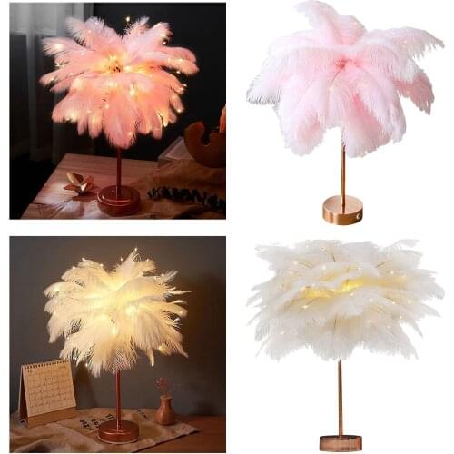 Feather Tree Table Lamp USB DIY Light Bathroom Dorm Sconces Indoor Modern