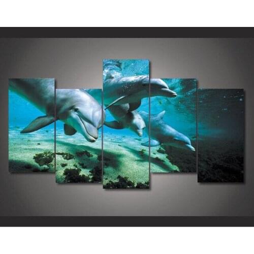 New 5 Piece Canvas art Printings Animals Dolphins Painting Wall Art Home Decoration for home Canvas Free shipping\C-658