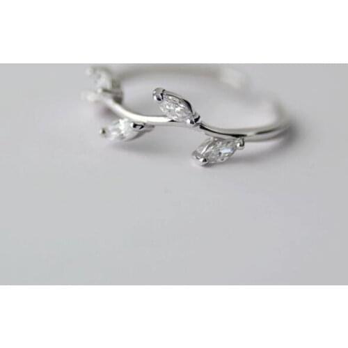 Genuine 925 Sterling Silver Jewelry Korean Version Of The Beautiful Tree Branches Open Crystal Rings SR64
