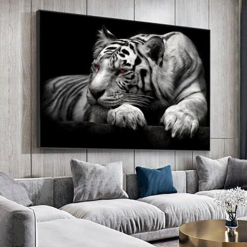 Black and White Posters and Prints White Tiger Canvas Painting Modern Animal Wall Art Picture for Living Room Home Decor