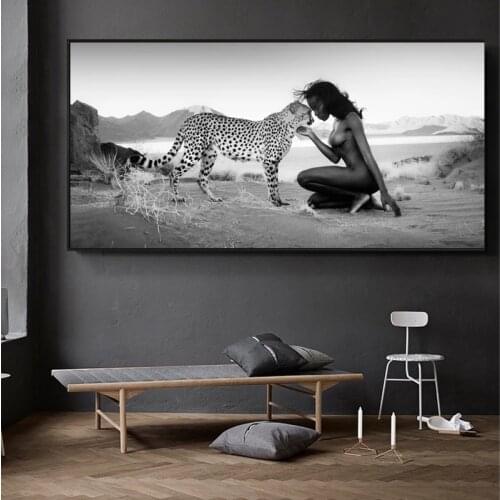 Black White Natural Landscape Posters Prints Wall Art Canvas Painting Snow Leopard Sexy Nude Women Picture for Living Room Decor
