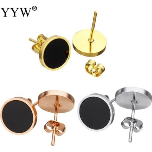 Resin stainless Steel Earrings Flat Round Stud Earrings For Men Women Punk Black Earrings Female Male