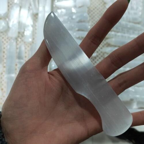 Polished White Selenite Sculpture Shaped Dagger Gypsum Stone Quartz Crystal Courage for Men Power Relaxation Reiki Healing