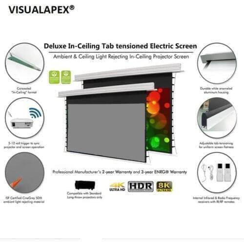 170" 16:9 Ratio Ambient Light Rejecting ALR Ceiling Recessed Projector Screen with Motorised Closure Tab-Tensioned