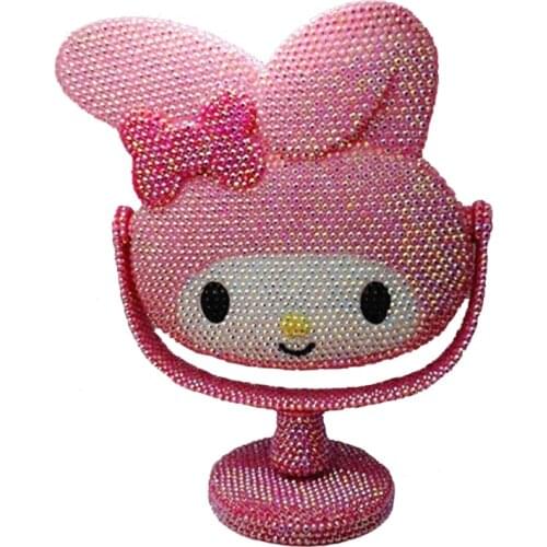 Pink Rhinestone Cute Mirror Car Home Vanity Decor Kawaii Makeup Table Cartoon Rabbit Mirrors Home Decoration Accessories