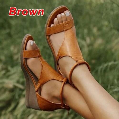 2021 Ladies Wedge Sandals Women Shoes Summer Gladiator PU Open Toe Elastic Sandals Female Casual summer Womens Sandals