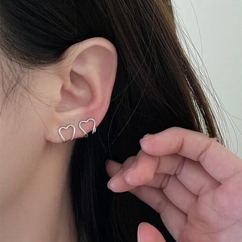 Silver Color Small Cute Hollow Heart Ear Cuff Women Fake Piercing Vintage Clip On Earrings 2021 Trendy Jewerly New
