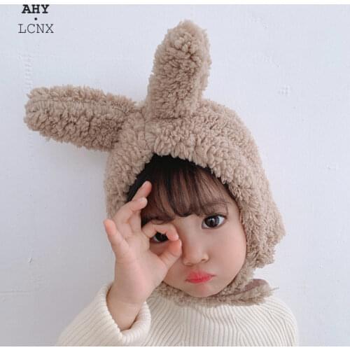 Autumn Winter Warm Childrens Woollen Cap Baby Hat Long Rabbit Ear Cap Knitted Hat Boys Girls Bunny Kids Plush Velvet Wool Cap