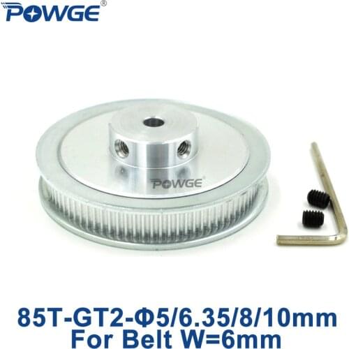 POWGE 1pcs 85 Teeth 2M 2GT Synchronous Pulley Bore 5mm 6.35mm 8mm 10mm for width 6mm 2MGT GT2 Timing Belt pulley 85Teeth 85T