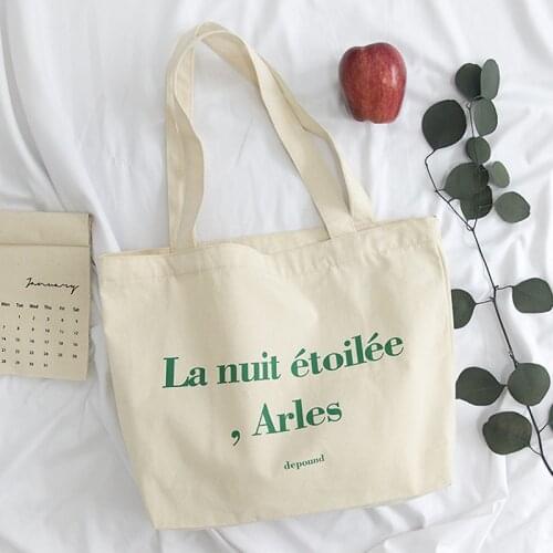 New Style Ladies Canvas Shoulder Bag French Letter Printing Women Handbag Casual Totes for Female Simple Ecological Shopping Bag