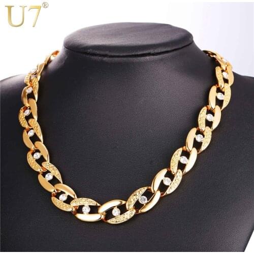 U7 Hot Product HipHop Big Chain For Men/Women Gold Color Rhinestone 14MM Chunky Choker Necklace 2017 New Kpop Jewelry N003