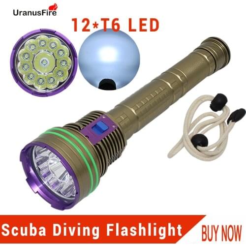 Uranusfire Professional Scuba Diving Flashlight 12* T6 LED Dive Light Portable torch Underwater 100M Waterproof IP68 Flashlights