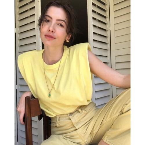 2021 Spring Summer Women’s Design Solid Base Vogue MuscleTshirts Sleeveless ShoulderPad BasisTops Blusas Office Ladie Streetwear