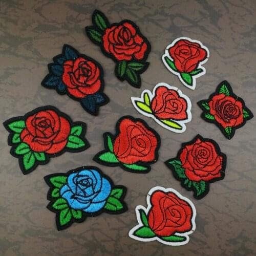 1Pcs Embroidered Mixed Rose Flower Sewing Accessories Patchworks Iron on Patches Shapes Applique Badge Weding Clothing DIY