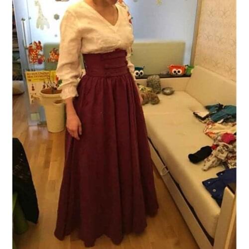 Vintage Medieval Renaissance Pleated Maxi Skirt For Women Halloween Costume High Waist Gown Big Swing Skirt Plus Size 3XL