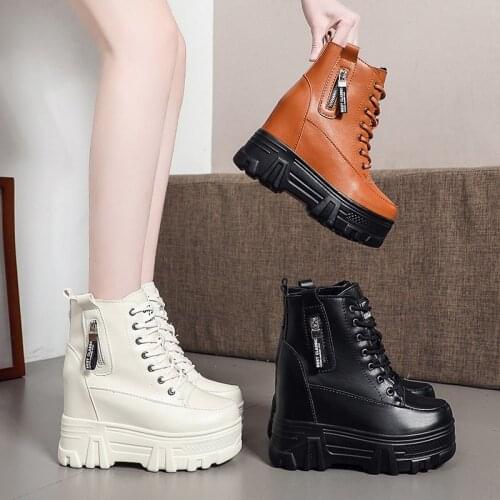 2021 Winter Ankle Boots for Women Motorcycle Boots Thick Heel Platform Shoes Woman Lace-UP Round Toe Fashion Autumn Black Boots