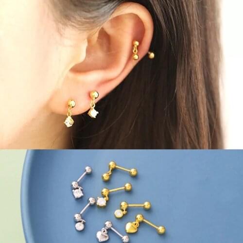 925 Sterling Silver Earring Fashion Zircon Heart Ball Bow Leaf Screw Stud Earring Ear Bone Nail Wild Female Girl Silver Jewelry