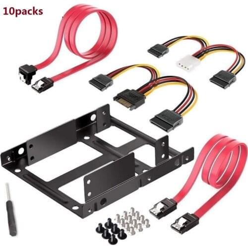 10packs Dual SSD HDD Mounting Bracket 3.5 to 2.5 Internal Hard Disk Drive Kit Cables 2.5 hard disk drive to 3.5 bay tray caddy
