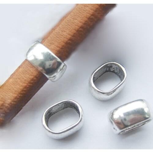 10pcs Antique Silver Color Licorice Leather Slider Beads For 10x6mmm Bracelet Jewelry Making Findings