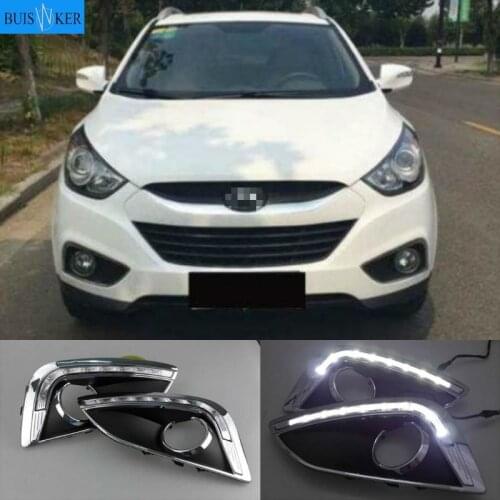 2PCS Car LED For Hyundai IX35 2010 2011 2012 2013 fog lamp cover DRL Daytime Running Lights headlight 12V Daylight