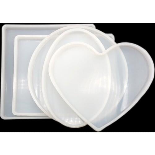 5pcs/set Large Round/Square/Rectangle/Heart/Oval Coaster Mould Resin Silicone Molds Shiny Epoxy Casting For DIY Jewelry Making