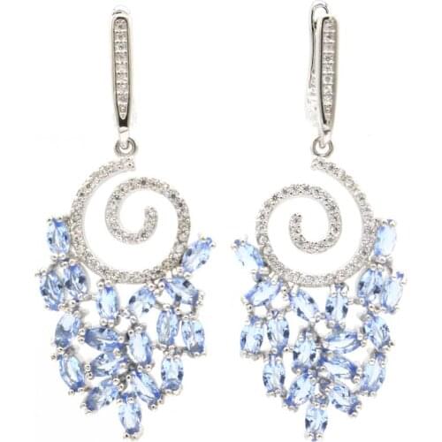 51x20mm Gorgeous Jewelry Set 9.5g Golden Citrine Violet Tanzanite White CZ Dating Silver Earrings Pendant