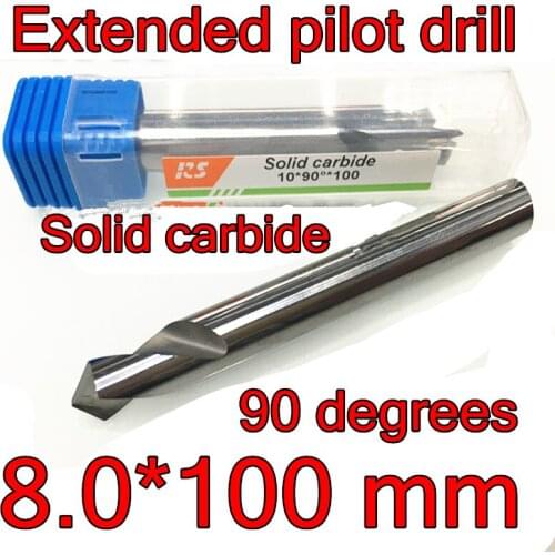 8.0*100 mm*90degrees 1pcs Solid carbide Extended pilot drill Cemented carbide cutting tools Free shipping