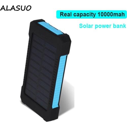 Real capacity 10000mah Solar Power Bank 2 usb ports and light 2.1A backup power Fast Charger for iphone hook powerbank