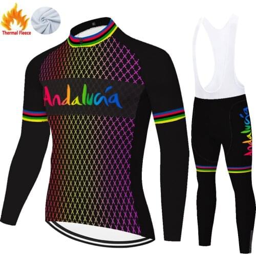 Andalucia Winter Thermal Fleece Equipos Chaqueta Conjunto Tricota Hombre Maglia Uomo Masculino Ciclismo Abbigliamento Ciclismo