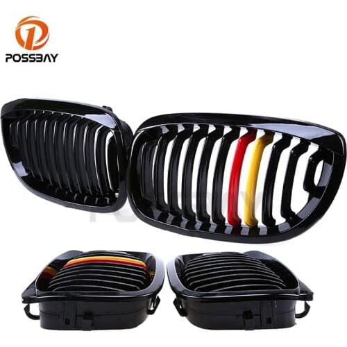 POSSBAY Gloss Black German Flag Type Car Front Kidney Grille Racing Grills for BMW 3-Series 320Cd E46 Coupe 2003-2006 Facelift