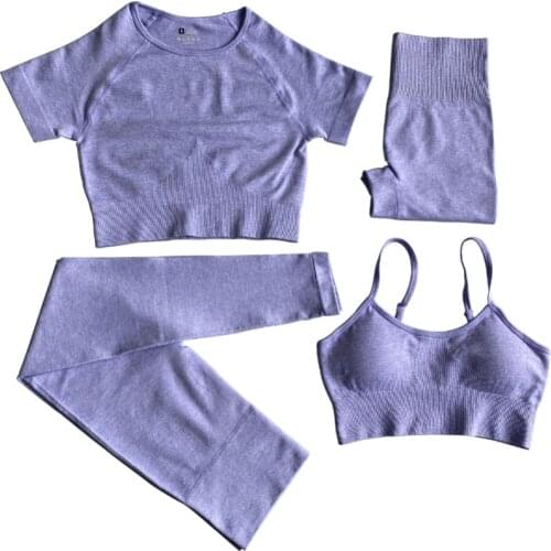 2/4PCS Seamless Yoga Suit Ladies Sportswear Workout Clothes Sportswear Fitness Short Sleeve Crop Tops High Waist Tight Legging