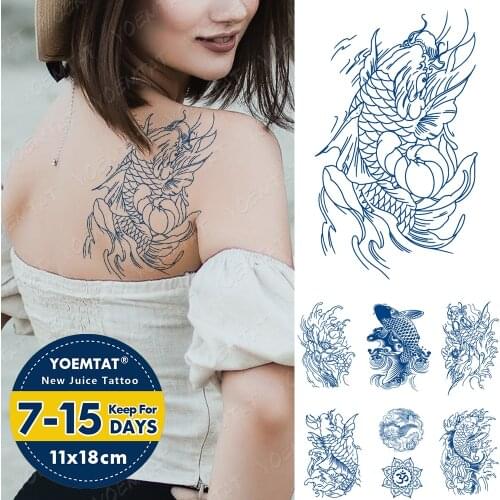 Juice Ink Tattoos Body Art Lasting Waterproof Temporary Tattoo Sticker Line Carp Unicorn Tatoo Arm Fake Flower Yoga Tatto Women