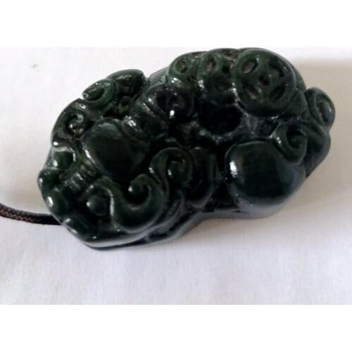 Black Green Chalcedony Wealth of God Beast(Pixiu) Amulet Pendant No.203